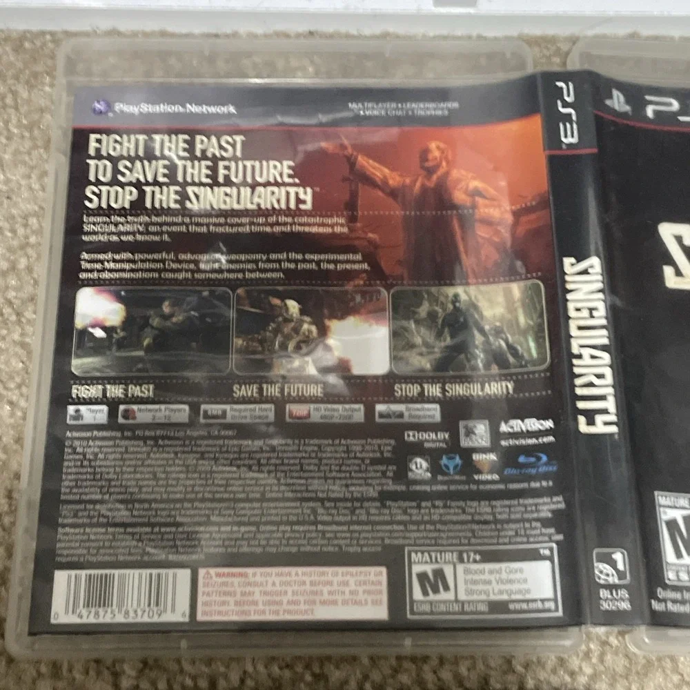 PS3 Singularity Game 2010 Sci-Fi FPS Time Loop Clean CIB Mint Disc + Manual